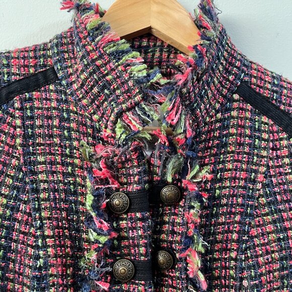 DEPT BV Tweed Women's Blazer Navy Pink Military Size Small‎ - Picture 2 of 10